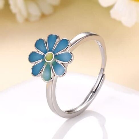 COLORFUL BLING Delicate Silver Cubic Zirconia Daisy Flower Butterfly Fidget Anxiety Rings for Women Adjustable Open Sunflowers Evil Eyes Stress Relief Stackable Rings in Saudi Arabia