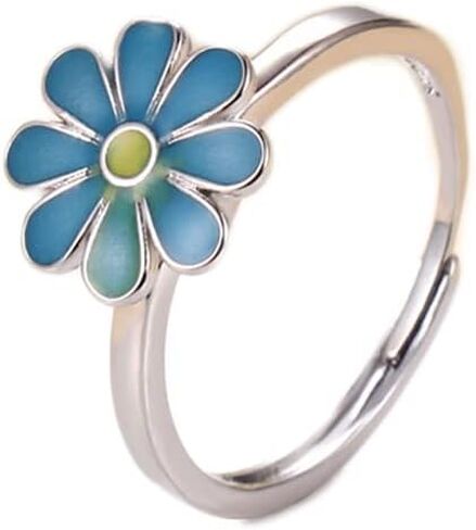 COLORFUL BLING Delicate Silver Cubic Zirconia Daisy Flower Butterfly Fidget Anxiety Rings for Women Adjustable Open Sunflowers Evil Eyes Stress Relief Stackable Rings in Saudi Arabia