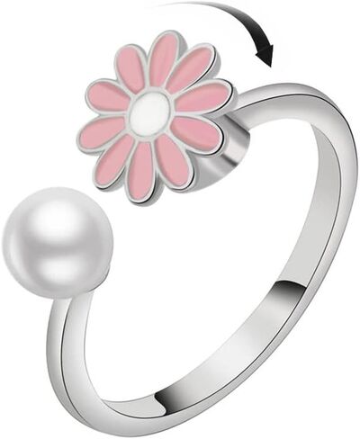 COLORFUL BLING Delicate Silver Cubic Zirconia Daisy Flower Butterfly Fidget Anxiety Rings for Women Adjustable Open Sunflowers Evil Eyes Stress Relief Stackable Rings in Saudi Arabia
