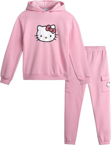 Hello Kitty Girls Pants Set - 2 Piece Girls Sweatshirt Hoodie and Cargo Sweatpants Matching Set with Pockets (2T-12) in Kuwait
