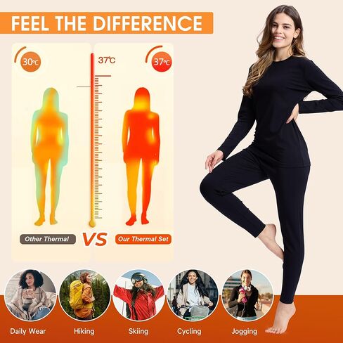 ملابس داخلية حرارية رائعة من بامبو للنساء، مجموعة علوية وسفلية حرارية للنساء من الطبقة الأساسية in Kuwait