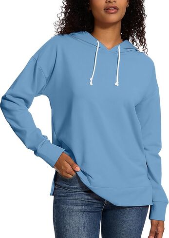 CNFUFEN Women's Loose Hoodie Sweatshirts Casual Long Sleeve Solid Color Fall Sweaters Drawstring Side Slit Pullover Tops in Saudi Arabia