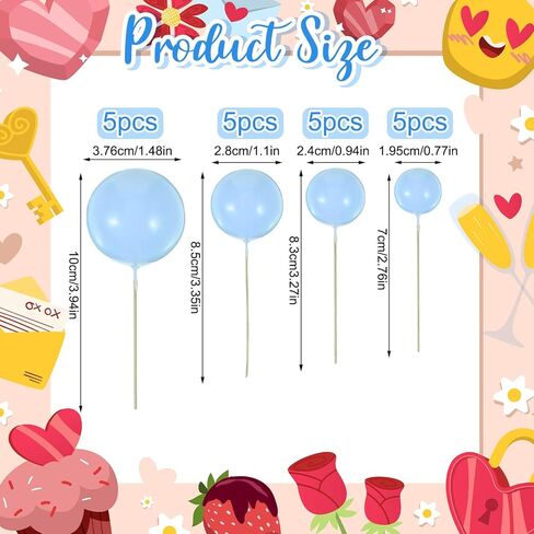 20 Pcs Ball Cake Topper, Gold Balls for Cake Decorating Cake Toppers Happy Birthday DIY Cake Insert Topper Ball Cake Picks for Wedding Anniversary Birthday Cake Decorations (4 Sizes) in Saudi Arabia