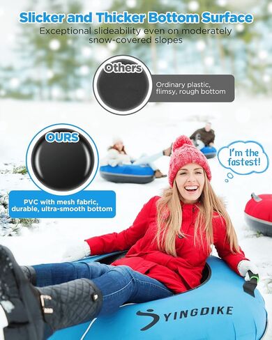 Snow Tube for Sledding, Heavy Duty 40" Snow Sled with 4 Handles and Cushion Seat, Inflatable High Speed 600D Canvas Cover Ski Tubes with Towable Strap (Blue) in Saudi Arabia