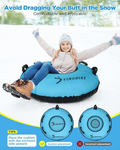 Snow Tube for Sledding, Heavy Duty 40" Snow Sled with 4 Handles and Cushion Seat, Inflatable High Speed 600D Canvas Cover Ski Tubes with Towable Strap (Blue) in Saudi Arabia