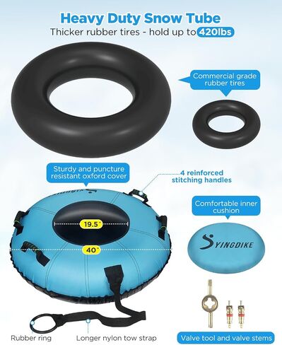 Snow Tube for Sledding, Heavy Duty 40" Snow Sled with 4 Handles and Cushion Seat, Inflatable High Speed 600D Canvas Cover Ski Tubes with Towable Strap (Blue) in Saudi Arabia