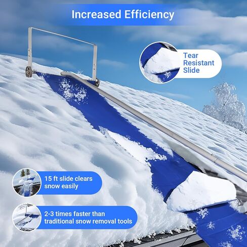Snow Roof Rake, 20FT Adjustable Aluminum Roof Snow Removal Tool, Two 3'' Wheels & 15FT 420D Oxford Cloth, Sturdy Cutting Frame with Premium Quality Materials, Anti-Slip Handle, Lightweight. in Saudi Arabia