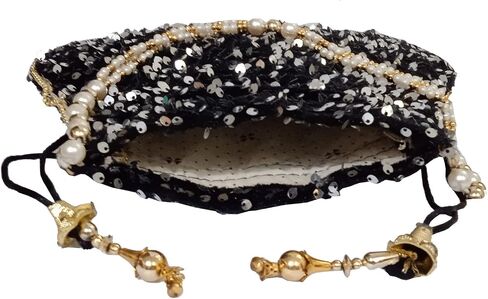 Purpledip Potli Bag (Drawstring Purse): Gold Thread Sequin Embroidery, Golden (10674) in Kuwait