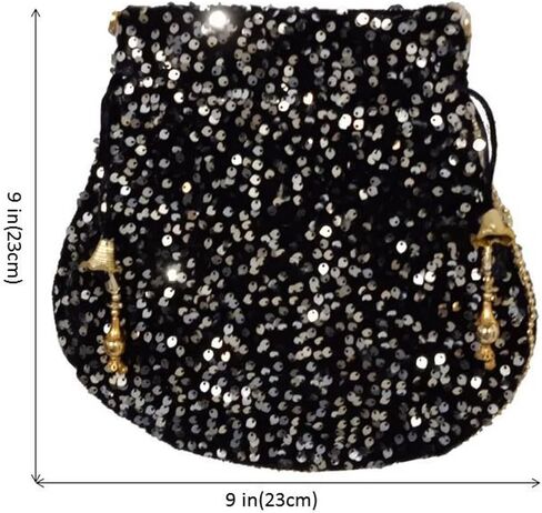 Purpledip Potli Bag (Drawstring Purse): Gold Thread Sequin Embroidery, Golden (10674) in Kuwait