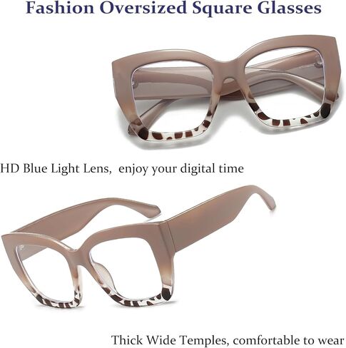 نظارات مربعة كبيرة الحجم للنساء، نظارات عصرية بإطار سميك أزرق فاتح، نظارات سوداء عصرية in Kuwait