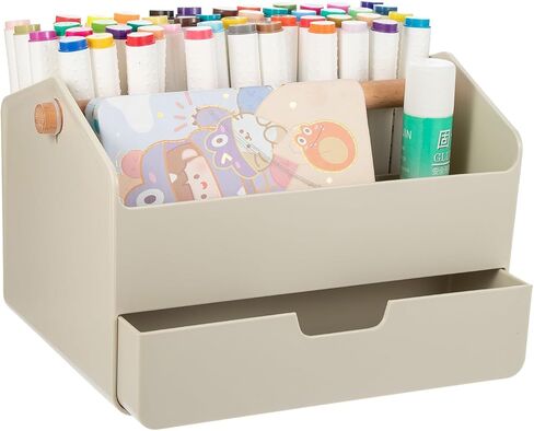سلة كبيرة محمولة بمقبض، حقيبة تخزين بلاستيكية لتنظيم الأعمال اليدوية مع مقسمة قابلة للتعديل لمستلزمات فن المكياج، والخياطة، وحامل فرشاة رسم قلم رصاص ملون (رمادي) in Kuwait