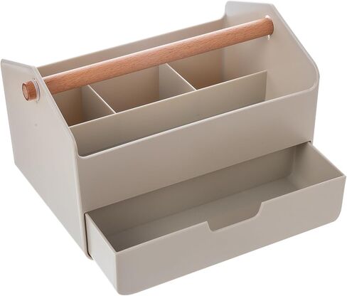 سلة كبيرة محمولة بمقبض، حقيبة تخزين بلاستيكية لتنظيم الأعمال اليدوية مع مقسمة قابلة للتعديل لمستلزمات فن المكياج، والخياطة، وحامل فرشاة رسم قلم رصاص ملون (رمادي) in Kuwait