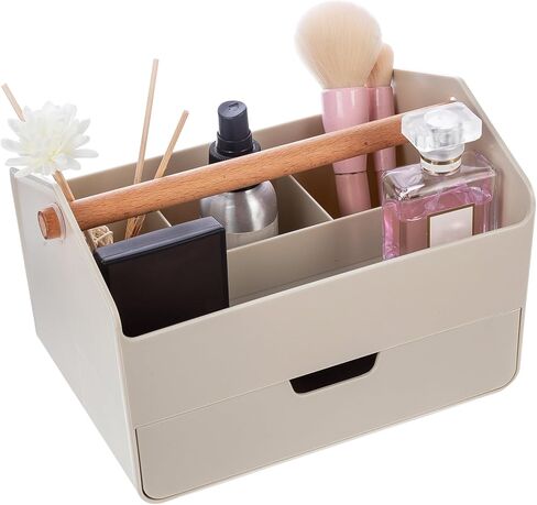 سلة كبيرة محمولة بمقبض، حقيبة تخزين بلاستيكية لتنظيم الأعمال اليدوية مع مقسمة قابلة للتعديل لمستلزمات فن المكياج، والخياطة، وحامل فرشاة رسم قلم رصاص ملون (رمادي) in Kuwait