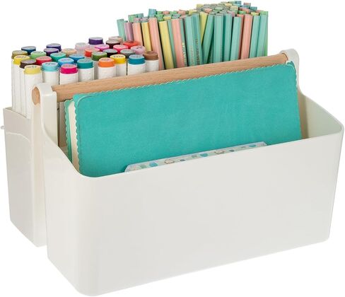 Large Portable Basket with Handle, Plastic Craft Storage Organizer Caddy Tote with Adjustable Divided for Makeup Art Supplies, Sewing, Colored Pencil Pen Painting Brush Holder (grey) in Saudi Arabia