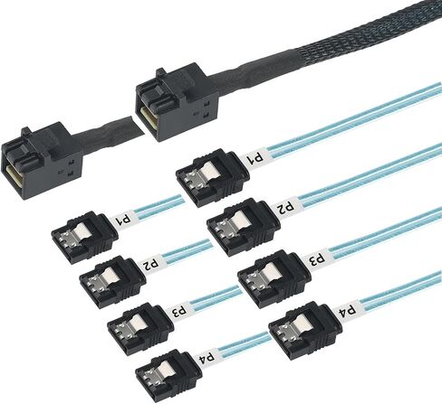Mini SAS 26P SFF 8088 Male to 4 SATA 7Pin Female 1M 3.3FTCable with Latch | Mini SAS Host/Controller to 4 SATA Target/Backplane in Kuwait