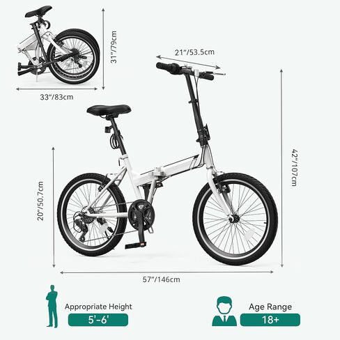 YITAHOME 20 Inch Folding Bike for Adults, 7-Speed Foldable Bicycle for Women Men, Portable Commuter Bikes with Adjustable Seat and Handlebar for Commuting, Fitness, Vacation in Saudi Arabia