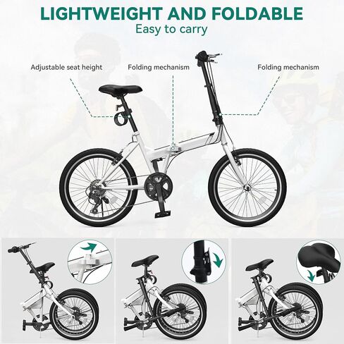 YITAHOME 20 Inch Folding Bike for Adults, 7-Speed Foldable Bicycle for Women Men, Portable Commuter Bikes with Adjustable Seat and Handlebar for Commuting, Fitness, Vacation in Saudi Arabia
