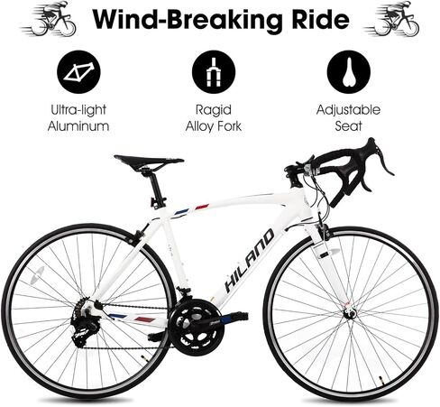 دراجة الطريق HH HILAND 700C، دراجة رياضية ذات 14 سرعة، إطار من الألومنيوم خفيف الوزن، دراجة سباق للرجال والنساء البالغين إطار أبيض 57 سم in Kuwait
