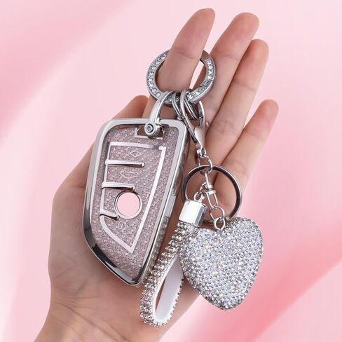 Compatiable with BMW key fob cover with Diamond Bling Keychain, Car Accessories Key holder Shell Compatiable with BMW X1 X2 X3 X5 X6 X7 GT and Series 2 3 4 5 6 7 8,Gold Pink in Saudi Arabia