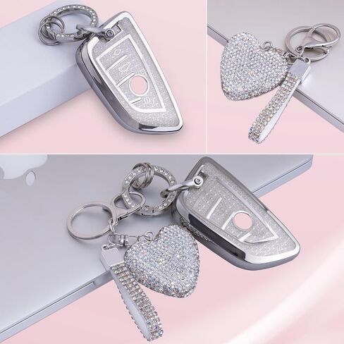 Compatiable with BMW key fob cover with Diamond Bling Keychain, Car Accessories Key holder Shell Compatiable with BMW X1 X2 X3 X5 X6 X7 GT and Series 2 3 4 5 6 7 8,Gold Pink in Saudi Arabia