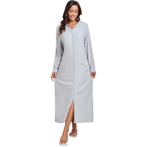EA'S SECRET Women's Zipper Robes Long Sleeve Hooded Fleece Full Length Bathrobe Comfy Sleepwear with Pockets