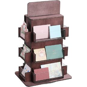 Sticker Display, 3 Tier Sticker Display Stand for Vendors, 4-Sided Sticker Holder, Wood Card Display Stand, 360 Degree Sticker Display Stand for Stickers, Craft Show, Hallmark, Coasters
