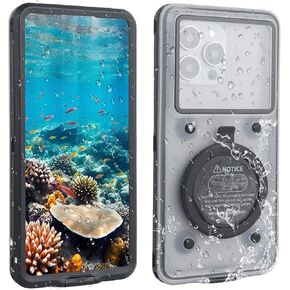 Waterproof Phone Case, Ideal for Bath and Snorkeling, Wet Hands Touch, Smart Seal Check, Underwater Photography, Compatible with iPhones, Samsung, Android IPX68 to 33ft, Black Frame