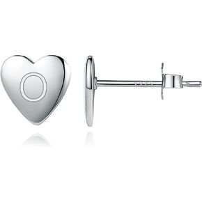 EVER FAITH Heart Initial Stud Earrings, 925 Sterling Silver Dainty Tiny Alphabet Letter Stud Earrings for Women Teen Sensitive Ears