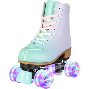 Gets Roller Skates for Girls and Women, PU Leather Light up Kids Roller Skates, Cute Adjustable Four-Wheel Beginner Wome Roller Skates Girls Ages 8-12 Outdoor
