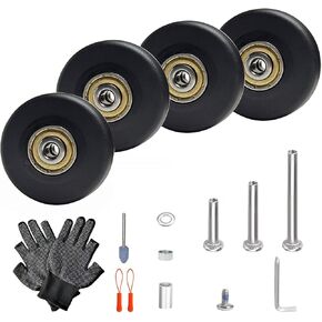 4 Pcs Luggage Wheels Replacement Set, Diameter 50mm Suitcase PU Wheels, ABEC-7 Bearings, Smooth Roller, 3 Axle Sizes, Repair Tools Set for Inline Spinner Suitcase Trolley Travel Bag Carry-on