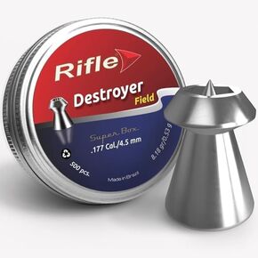 Field Series DESTROYER Gun Pellets | .177 Caliber | 4.5 mm | 8.18 gr | for Penetration and expansion | 500 Count, silver