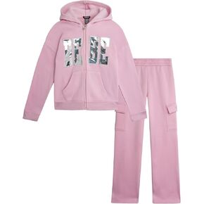 bebe Girls' Sweatsuit Set - 2 Piece Soft Fleece Full Zip Up Hoodie and Cargo Pants Set for Girls (7-12)