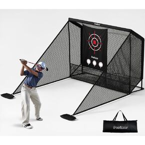 Golf Net Practice Hitting Net Golf Cage,10x7ft Heavy Steel Frame with 2 Net Side Barriers,for Backyard Driving Chipping Swing Training, Home Golf Range for Indoor& Outdoor.