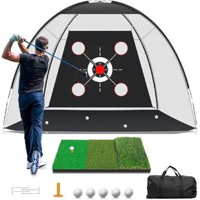 Golf Net, Golf Practice Net with Golf Mat, Golf Hitting Aid Nets 10x7FT for Backyard Driving Chipping Training Swing with Target/Mat/Balls/Tee Outdoor& Indoor–Golf Gifts for Men/Dad/Him | Golf Lovers