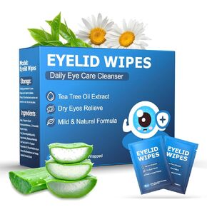 30PCS Eyelid & Lash Wipes for Itchy & Dry Eyes, Tea Tree Oil Eyelid Wipes for Styes & Blepharitis, Daily Eye Cleansing Wipes, Hypoallergenic & Soothing For Sensitive Eyes, Stay Hydrated Lid Wipes