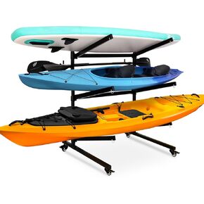 Kayak Storage Rack with Lockable casters,Thickened Heavy Duty Kayak Stand，Holds 3 Kayaks canoe paddleboard, for Indoor, Outdoor, Garage, shed, marina Kayak Storage Racks
