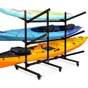 Kayak Storage Rack with Lockable casters,Thickened Heavy Duty Kayak Stand，Holds 6 Kayaks canoe paddleboard, for Indoor, Outdoor, Garage, shed, marina Kayak Storage Racks
