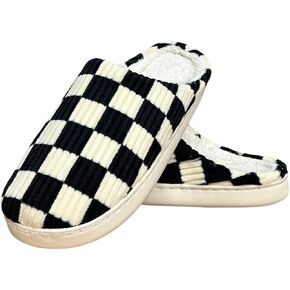 Checkered Slippers Womens Mens Casual Plaid Shoes Cartoon Plush Indoor Outdoor Slipper Winter House Slippers Cozy Furry Slippers