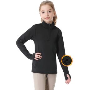 beroy Girls Fleece Long Sleeve Shirts Half Zip Equestrain Shirt Thermal Kids Horse Riding Shirts Thumbhole Pockets
