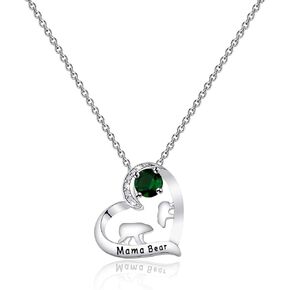 CENWA Mama Bear Necklace Mom Necklace Mama and Baby Bear Necklace with 12 Months Birthstone Birthday Gift Family Jewelry for Her