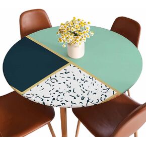 Vinyl Record Round Tablecloths Elastic Edged Red Black White Ring Art Music Tablecloths Washable Reusable Tablecloths for Kitchen Picnic Party 40-44 inch