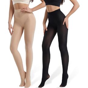 Semi Opaque Microfiber Tights - 2 Pack Ultra Durable Tights Control Top, Footed Pantyhose for Women