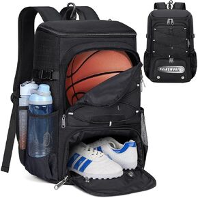 RAINSMORE Basketball Backpack 45L Basketball Bag with Separate Ball Holder & Shoes Compartment Water Resistant Sports Bag Basketball Equipment Bags Fit Volleyball, Soccer, Swim, Gym, Travel