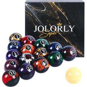Dark Marble-Swirl Billiard Balls AAA-Grade, Complete Set of 16 Pool Balls, 2-1/4" Regulation Size and Weight Professional Tournament Pool Table Balls
