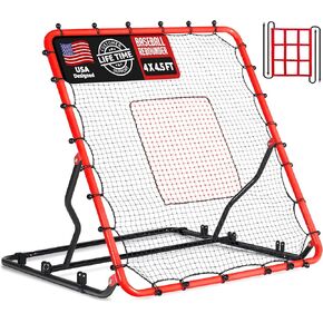 Baseball Rebounder Net, 4x4.5 FT Pitch Back Baseball Rebounder with 3 Adjustable Angles, 2 Targets, Baseball & Softball Bounce Back Net for Pitching Fielding Catching Throwing