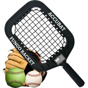 Accubat Fungo Racket for Baseball & Softball Training - USA Made Baseball Racket with Durable Frame & Replaceable Netting - Quality Design for Accurate Fly Balls & Grounders