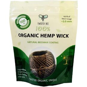 Twisted Bee Thick x 200ft, Organic Hemp Wick with Natural Beeswax Coating