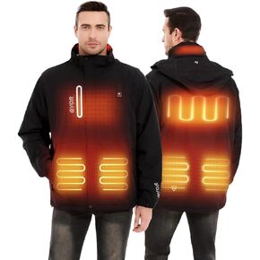 Heated Jacket for Men with 12V Battery Pack and Detachable Hood Outdoor Electric Soft Shell Heating Coat