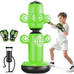 QPAU 360° Rotatable Punching Bag for Kids, Lager 64" Kids Punching Bag with Gloves, Hand Pump & 6 Targets, Bop Bag Inflatable Punching Toy, Karate Gifts for Boys, Girls in Kuwait