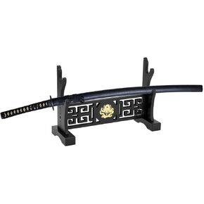 Lnrueg Sword Blade Stand, 2-Tier Katana Holder, Samurai Cosplay Long Blade Stand Organizer, Hollow Out Dragon Pattern Design, Portable Sword Rack Shelf